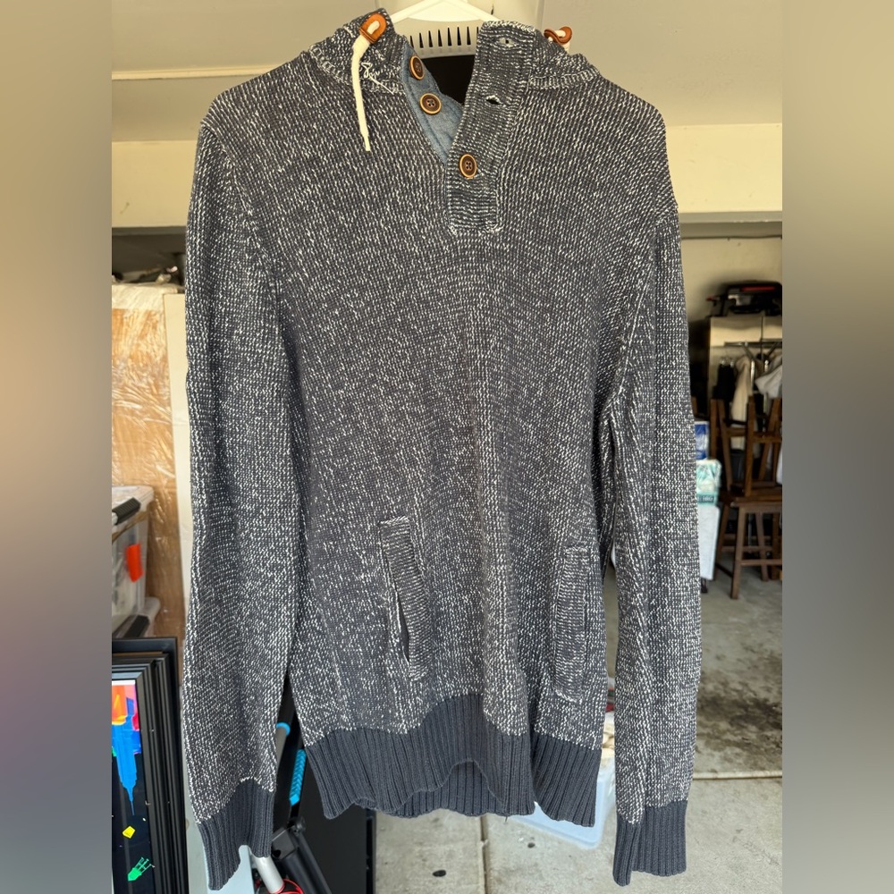 H&M L.O.G.G. Men's Navy Hooded Sweater w/ w front pockets  size M